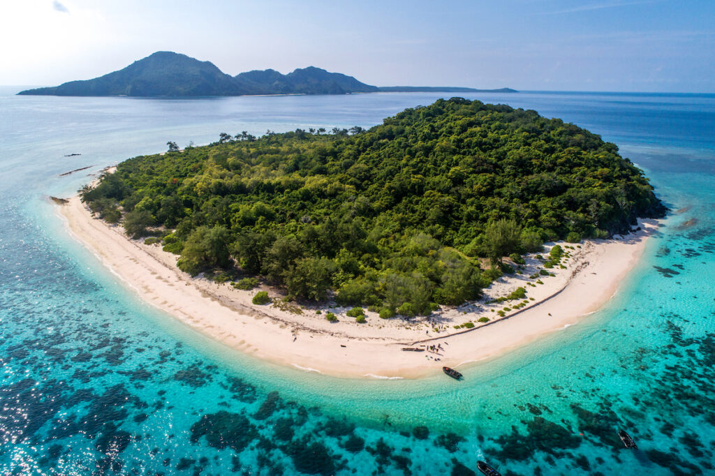 Aerial view of an island in Indonesia.