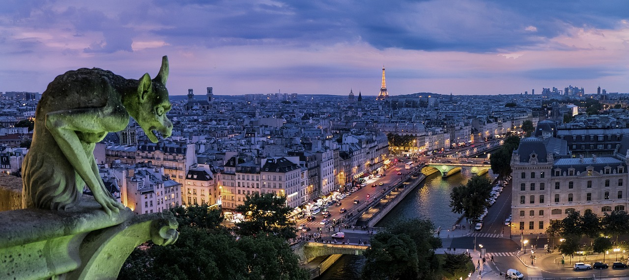 Gargoyle above the Seine River in Paris