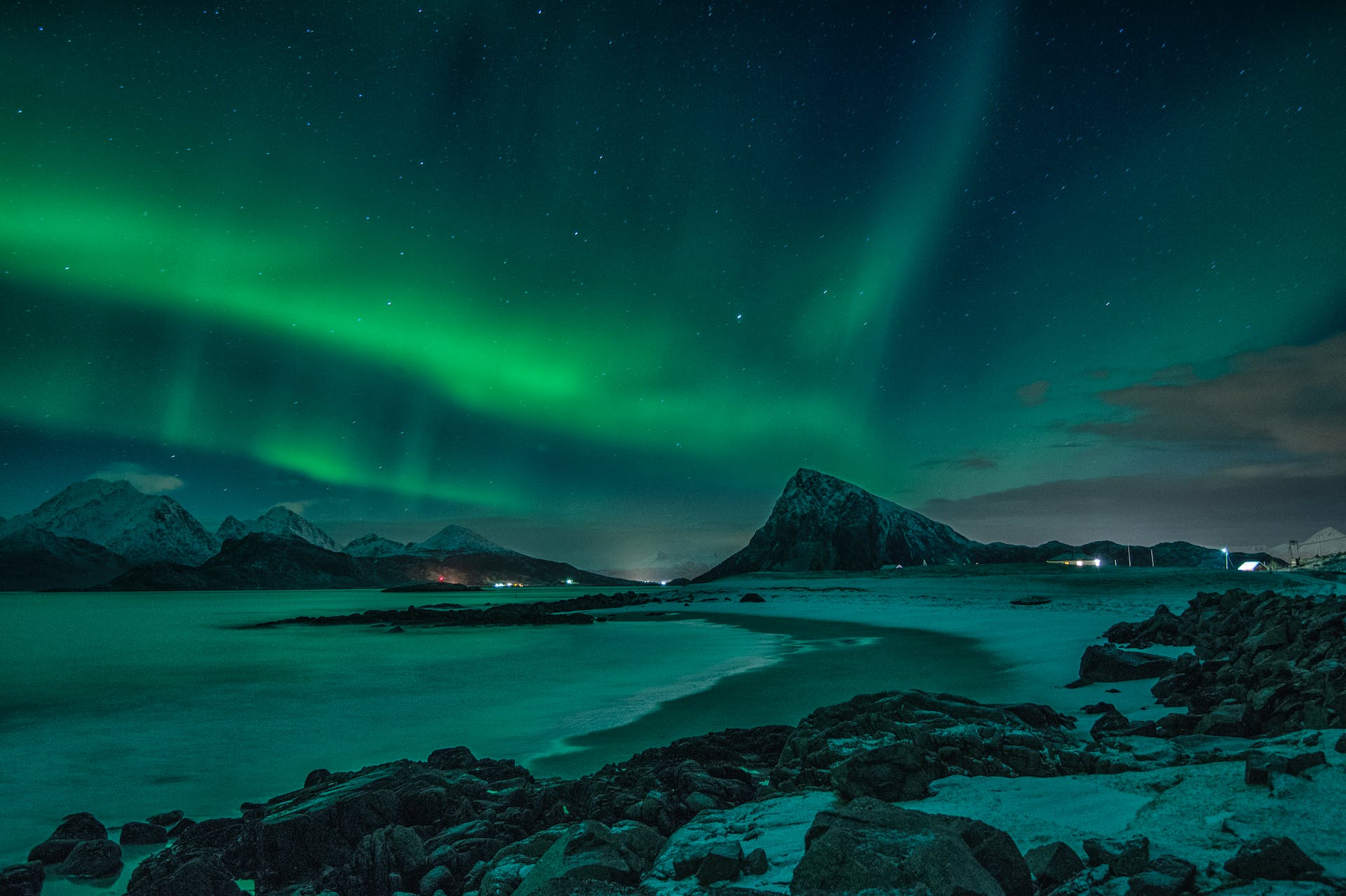 View of Aurora lights over the sea