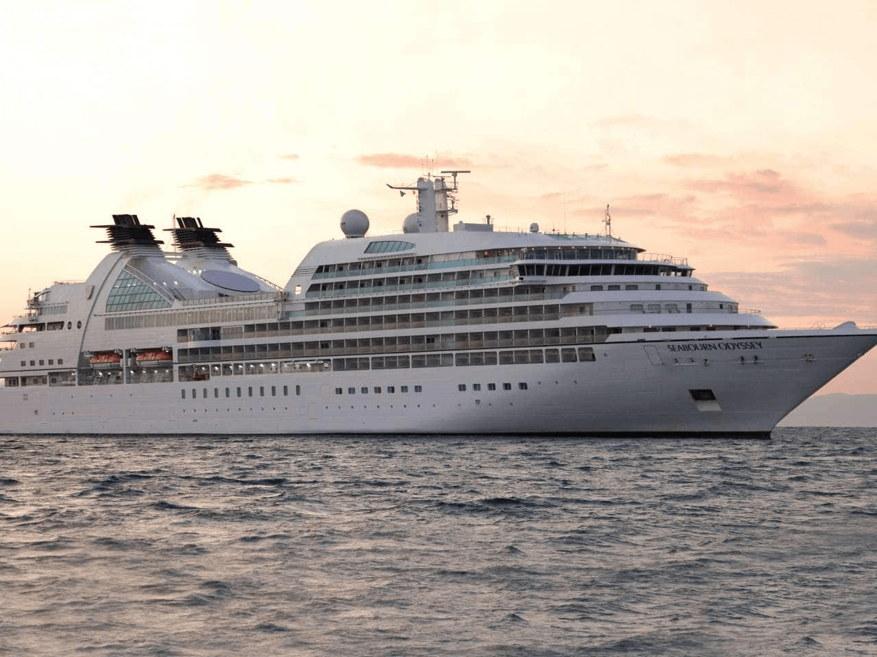 Seabourn cruise ship out at sea.