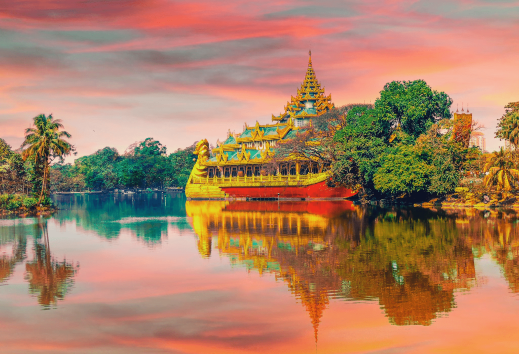 Temple on the river in Asia.